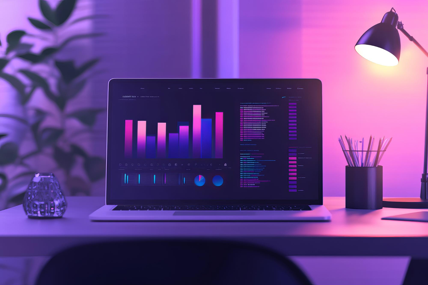 Gráficos em tela de notebook representando software de gestão empresarial