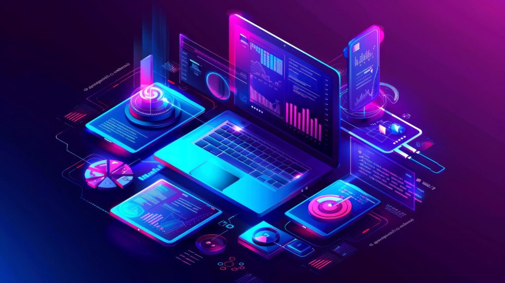 Painel digital de Business Intelligence com gráficos e dados representando decisões inteligentes nas empresas