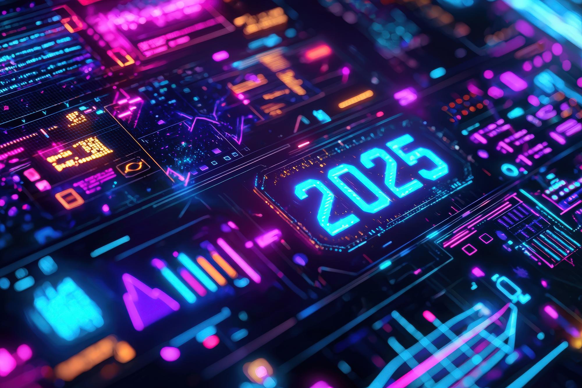 Ilustração dos destaques digitais de 2025 com foco em inteligência artificial, dados e inovação para empresas