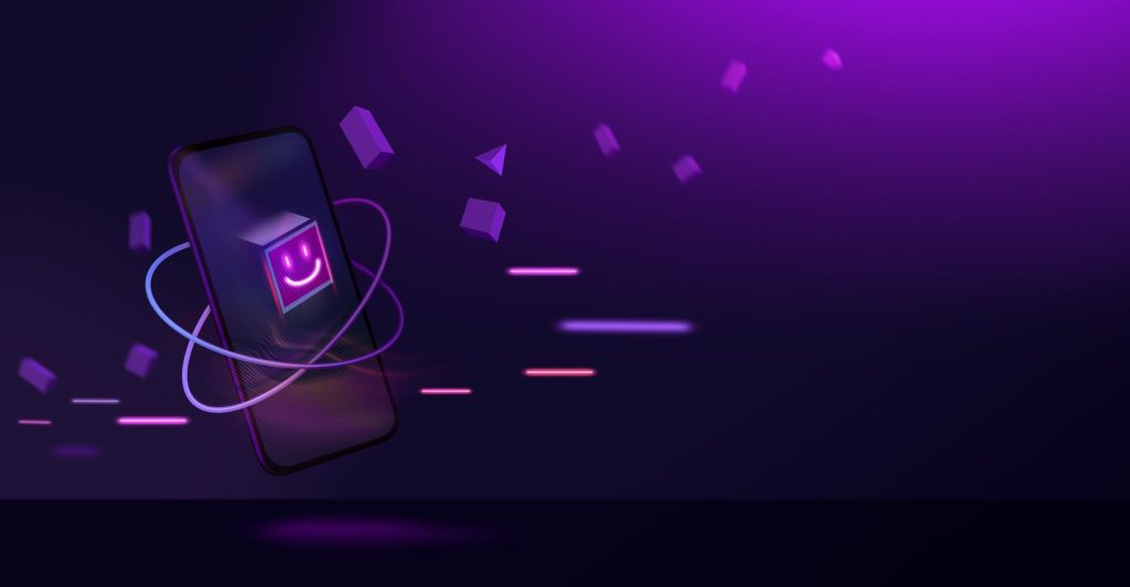 Aplicativo móvel com interface inteligente representando fidelização de clientes, experiência do usuário e tecnologia para negócios