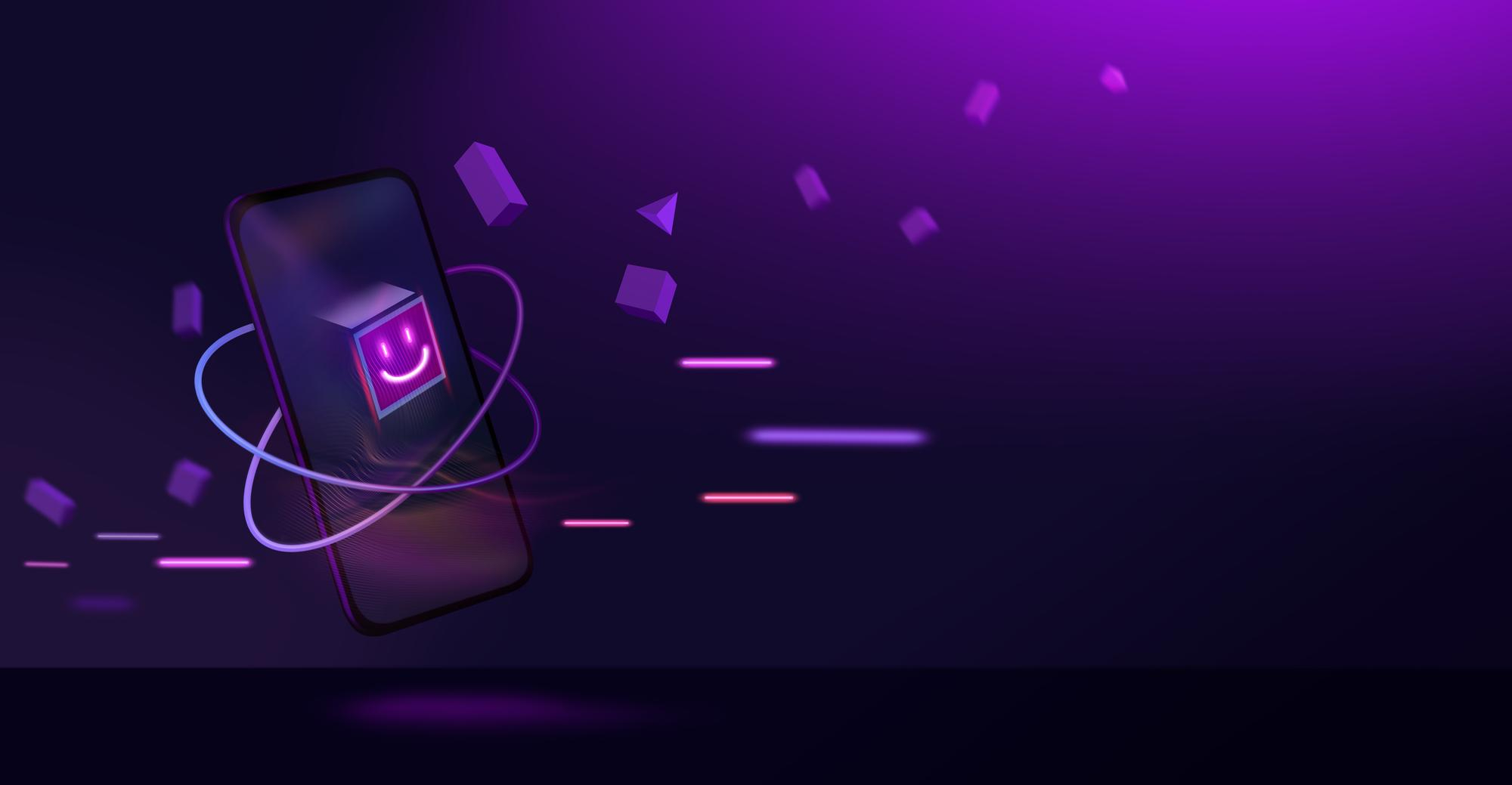 Aplicativo móvel com interface inteligente representando fidelização de clientes, experiência do usuário e tecnologia para negócios