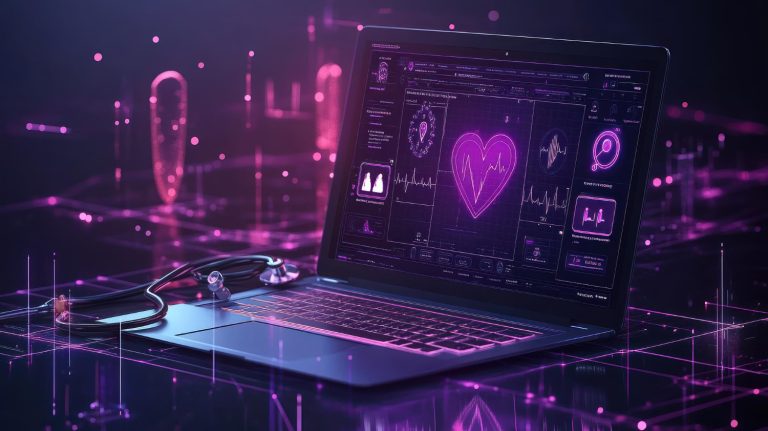 ecnologia e bem-estar com painel digital de monitoramento de saúde e dados cardíacos