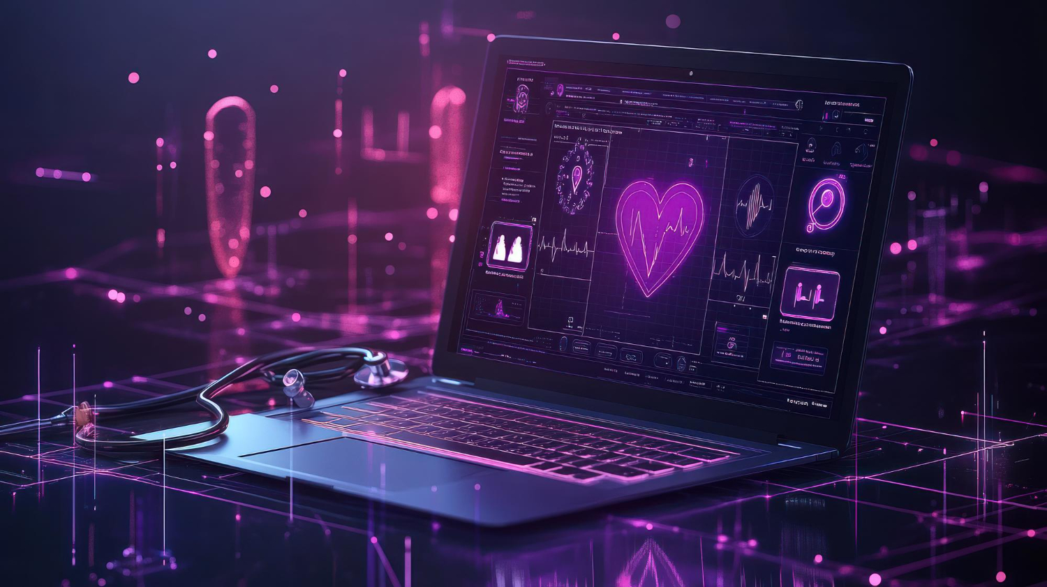 ecnologia e bem-estar com painel digital de monitoramento de saúde e dados cardíacos