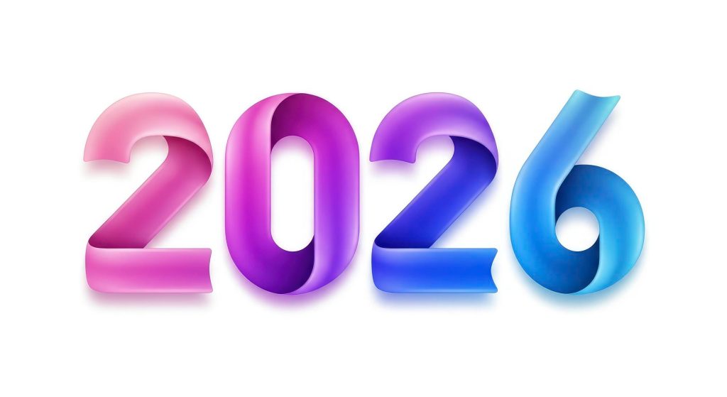 Metas de novos hábitos saudáveis para 2026 representadas pelo número 2026 colorido, simbolizando planejamento, energia, foco e transformação no novo ano.